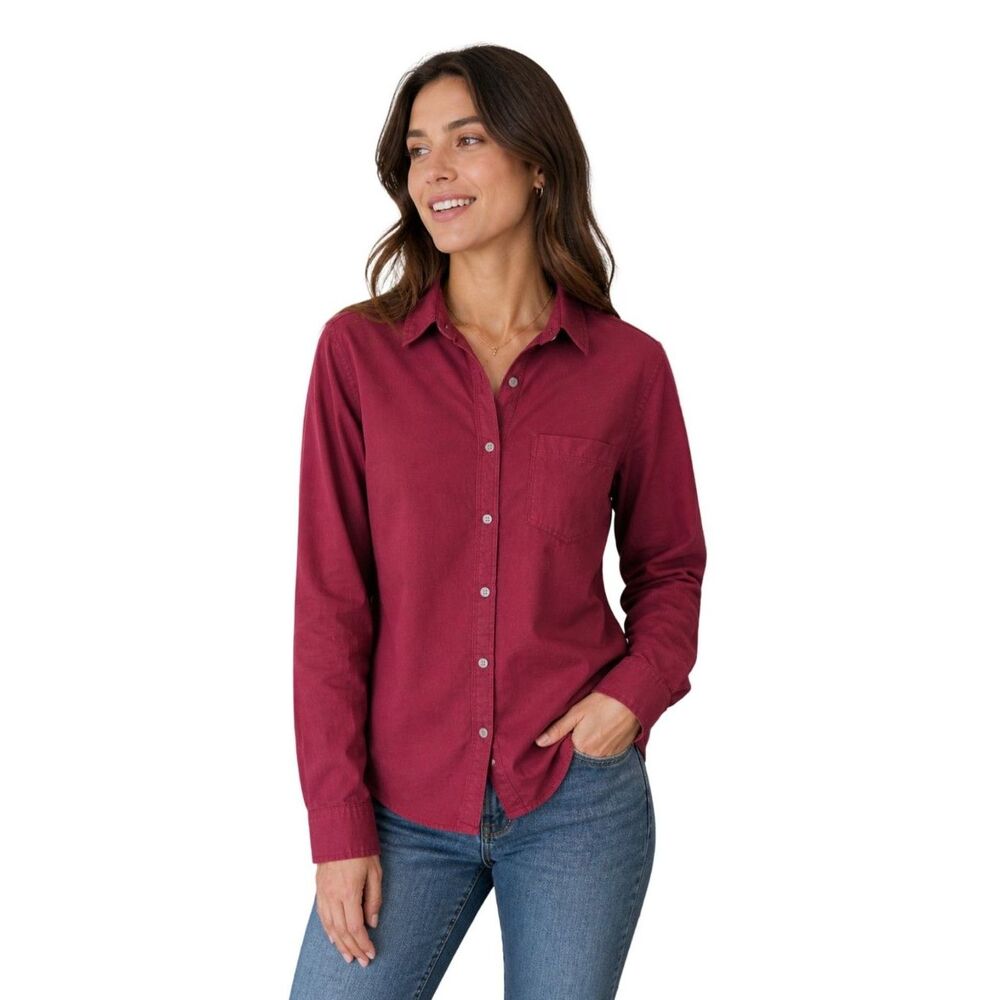 Hollister Women's Long Sleeve Button Down Shirt Maroon / Burgundy